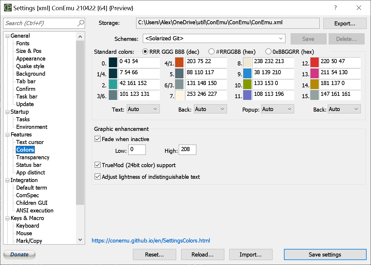 ConEmu Colors configuration section